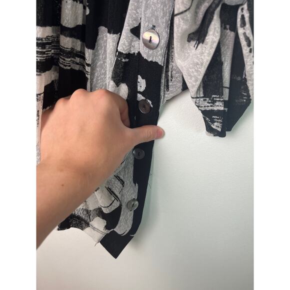 Ali Miles Abstract Print Lightweight Roll Tab Sleeve Cardigan Size 2X Lagenlook - Picture 2 of 9